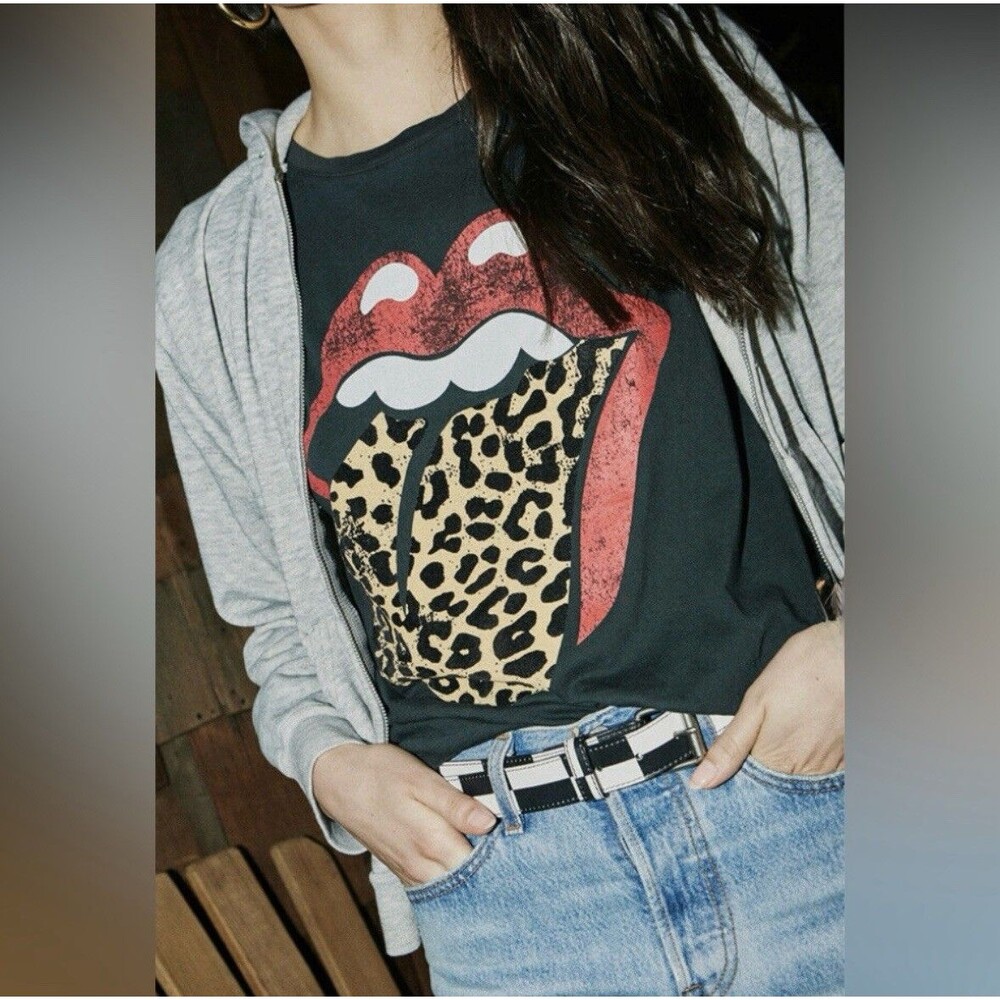 Free People x Daydreamer Rolling Stones Leopard Band T-shirt Sz S Rock Metal - Picture 2 of 16